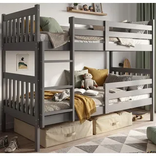 Interbeds Etagenbett 90x200 cm in Grau mit Lattenrost Kinderbett aus Holz | Hochbett, ohne Schublade, in Grau, Lattenrost, Jugendbett, Kinderbett, für 2 Personen, teilbar, 2 Einzelbetten