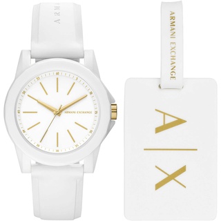 Armani Exchange Uhr für Damen , Dreizeigeruhrwerk, 40mm weißes Nylongehäuse mit Silikonarmband, AX7126