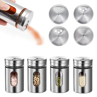 Gewürzdosen,4 Stück Gewürzstreuer Edelstahl,Gewürzstreuer Glas,Gewürzdose
