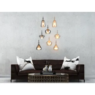 Augefallene LED Cluster Pendelleuchte mehrflammig mit 8 Glasschirmen, Ø 72cm - Weiß/Gelb/Silber