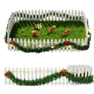 Sprinlot Mini Holz Zaun, Weiß Miniatur Deko Holzzaun, Beleuchtung Mini Gartenzaun, Deko Miniatur Zaun mit Lichtern Warmweißes