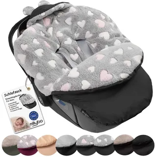 millybo Einschlagdecke für Babyschale – Warmer Fußsack für Baby, Kuschelige Babydecke für Kinderwagen, Kindersitz & Babybett, Ideal für Herbst & Winter, Made in EU (605.020 Grau/Herz rosa)