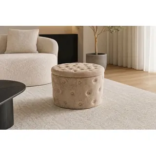 riess-ambiente Sitzhocker MODERN BAROCK 60cm champagner greige - Bouclé, mit Stauraum, Barock (Einzelartikel, 1 St), Eleganter Sitz - ideal für Ankleide, Flur, Wohnzimmer & Garderobe beige
