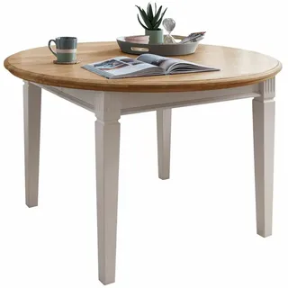 Casamia Esstisch Esstisch Esszimmer Tisch Monza rund 120cm ausziehbar Massivholz weiß weiß