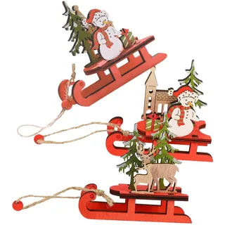 TOPPERFUN 3stücke Holzschlitten Als Weihnachtsbaumdeko Anhänger Für Weihnachts-deko Dekorativer Schlitten Aus Naturholz Hängedekoration Für Weihnachten Weihnachtsanhänger Aus Holz