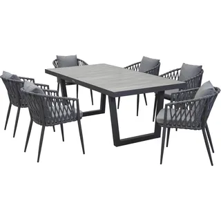 LC Garden »Unicamo Sunrepo« Dining Set II 7tlg. Keramiktisch Gartenset Sitzgruppe Ropestuhl Geflechtstuhl