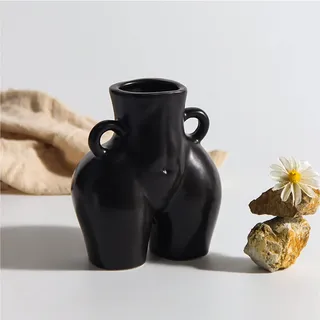 Romehaha Butt Vase, Moderne Blumenvase in Körperform, Keramikvase für Pflanzen & Deko, Po-Vase Boho-Stil (Schwarz)