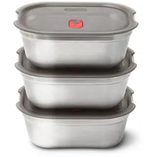Black+Blum BLACK + BLUM Edelstahl Brotdosen, Mikrowellengeeignet, 600 ml x 3 | Auslaufsicher & Luftdicht, Robust & Wiederverwendbar, Edelstahl Meal Prep Boxen, Stapelbar, Für Lunch & Portionen