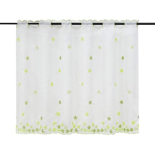 HeichkelL Blumenstickerei Scheibengardinen Voile Transparent Kurzstore Bestickt Bistrogardine für Terassenfenster Weiß-Grün HxB 75x120cm