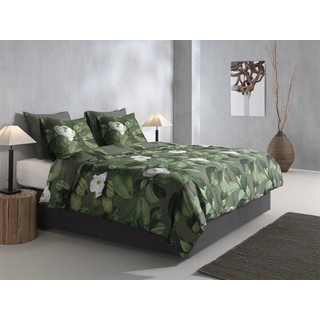 ZO HOME Bettwäsche Zo! Home Mako-Satin Bettwäsche 135x200 Kelly green Blätter Blumen grün, Mako-Satin, 2 teilig grün