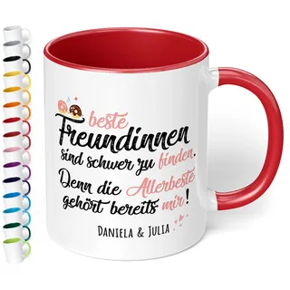 Tasse Beste Freundinnen sind schwer zu finden Wunschname - personalisierte Kaffeetasse mit Wunsch-Name - spülmaschinenfest - tolles Geschenk zu Weihnachten, Geburtstag (Rot)