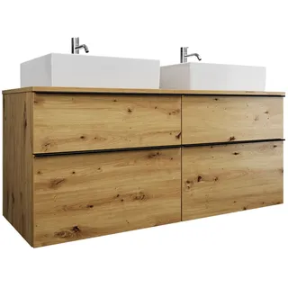 burgbad Eqio Waschtischkombination mit Keramik-Aufsatzwaschtisch 140 cm, links und rechts, mit Griffleiste G0252, Badmöbel,