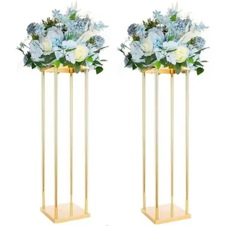 Famanu Rechteckige Vasen Set - Blumenständer - Hochzeitsdekoration - Geometrisches Metall - 80 cm Hoch - Gold