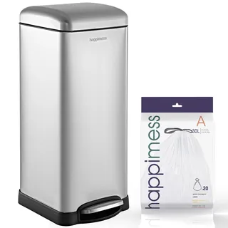 happimess HPM1007D Betty Retro-Mülleimer mit sanft schließendem Deckel, fingerabdruckresistent, modern, minimalistisch, für Zuhause, Küche, Waschküche, Büro, Schlafzimmer, Badezimmer, Chrom, 30 L