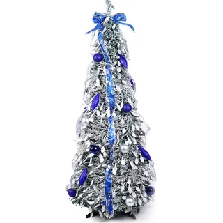 ElitVita Künstlicher Weihnachtsbaum Pop Up Weihnachtsbaum, 150cm, Faltbarer, mit Beleuchtung Schleife, abnehmbarem Standfuß, Christmas Tree für Wohnung Büro Weihnachtsdeko weiß 150 cm