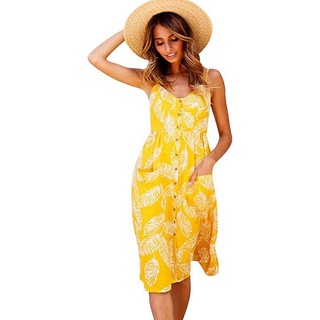 FIDDY Spaghettitop Sexy Sommer-Strandkleid für Damen mit Hosenträgern