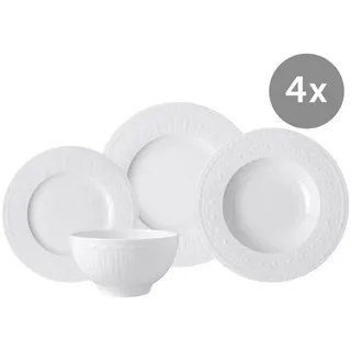 Villeroy & Boch Pastateller Set Cellini, Speiseteller, Frühstücksteller, Pastateller, Bowl 16-tlg., (2 St), 16-teiliges Frühstücksset, Geschirrset, für 4 Personen, Ø15cm, weiß weiß