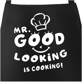 MoonWorks Grillschürze Kochschürze Grill-Schürze für Männer Spruch Mr. Good looking is cooking Küchenschürze Baumwolle Moonworks®, mit kreativem Aufdruck schwarz