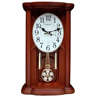 LUOYAOB Vintage Kaminuhr Pendeluhr, Vintage -Manteluhren, antike Tischuhr/Wanduhr, mit schwingender Pendel, batteriebetriebener Kamin for Wohnzimmer, Küche, Büro- und Regaldekoration (Color : Bruin)