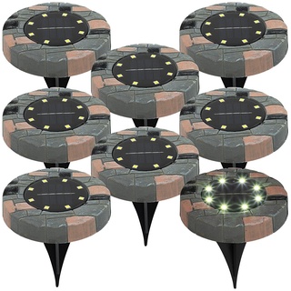 Lunartec Bodenstrahler: 8er-Set Solar-Akku-Bodenleuchten mit 8 LEDs, warmweiß, IP44 (Solar Bodenstrahler, Boden Solarlampe, LED Gartenleuchte)