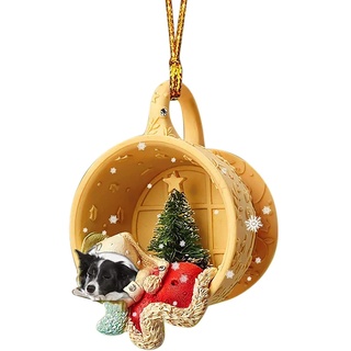 Weihnachtsdeko Weihnachtshund Weihnachts Anhänger Hund der im Nest schläft Weihnachtsbaumschmuck Ornamente Weihnachtsbaum Acryl Dackel Weihnachten Deko Lustig Hunde Hängende Zubehör (D, One Size)