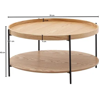 FineBuy Wohnzimmertisch 78x78x40 cm Holz Metall Sofatisch Tisch Rund