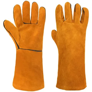 AUAUY Feuerfeste Kaminhandschuhe & Grillhandschuhe, Hitzeschutz Großes Gelb | Handschuh, Schweißerhandschuhe, Unisex Ofenhandschuhe Backhandschuhe, für Grillen, Kochen, Backen, Draussen