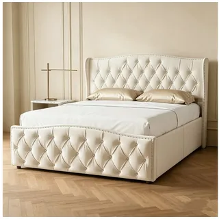 NMCXXO Polsterbett Doppelbett Stauraumbett 140x200 cm, mit Hydraulisches Bettkasten und Lattenrost, 160x200 beige