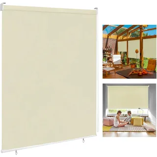 LARS360 Außenrollo Balkon Außenrollo Senkrechtmarkise Rollo Beschattung Balkonrollo Sichtschutzrollo Außensonnenschutz Sonnenschutz UV-Schutz (180 x 240 cm, Beige)