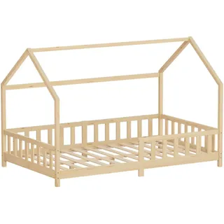 ML-Design Kinderbett Hausbett 120 x 200 cm Kiefer massiv natur beige