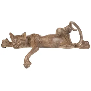 Moritz Dekofigur Deko-Figur Katze ruht sich aus Kantenhocker aus Polyresin braun, Dekofigur aus Polyresin Dekoelement Dekoration Figuren