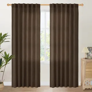 YoungsTex Braune Leinen-Vorhänge, 203 cm Länge, für Wohnzimmer, halbtransparente Fenstervorhänge mit Stangentasche, Rücklasche, Lichtfilterung, für Bauernhaus, Esszimmer, Schlafzimmer, 2 Paneele, 132