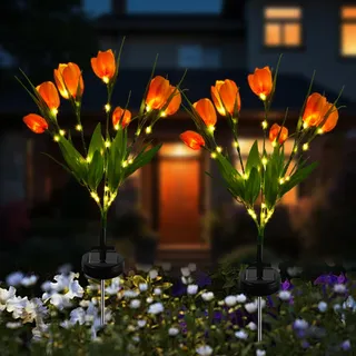 Blume Solarlampen für Außen Garten,2 Stück Gartendeko für Draußen Wetterfest Solar Gartenleuchte Außen,Solarleuchten Garten Wasserdicht Solar Blumen Lampe für Zäune,Hochzeit,Party Dekoration (02)