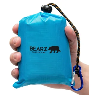 BEARZ Outdoor Reisedecke – Stranddecke im Taschenformat, Campingdecke, wasserdichte Picknickdecke, sanddichte Strandmatte – Camping-Gadgets und Festival-Wanderzubehör (blau)