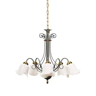 Helios Leuchten Pendelleuchte große vintage Wohnzimmerleuchte Jugendstil, Esstischlampe, Oberfläche Patina grün 5 x E27 grün