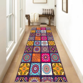 Teppich Läufer Flur Küche rutschfest Waschbar Vintage 40x120cm Küchenteppich rutschfest Bunter Patchwork Waschbar Meterware Schlafzimmer Korridor Teppichläufer Lang, Länge Anpassbare, 40-100cm Breit