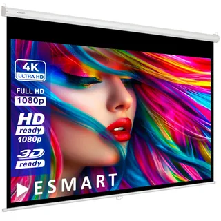 ESMART Economy EXR Rollleinwand 140 x 79 cm (63"), 16:9 | Weißes Gewebe für Heimkino und Präsentationen, 4K/UHD/Full HD/HD/3D-ready, Lichtverstärkung 1,1, Betrachtungswinkel >150°