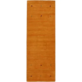 Wollteppich CARPETFINE "Gabbeh Uni" Teppiche Gr. B/L: 80 cm x 500 cm, 15 mm, 1 St., gelb Orientalische Muster reine Wolle, handgewebt, Gabbeh Loom Tiermotiv, auch als Läufer