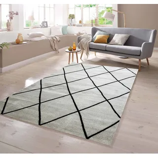 TeppichHome24 Teppich Skandinavischer Teppich Rautenmuster dunkelgrau schwarz, rechteckig grau|schwarz 60 cm x 100 cm