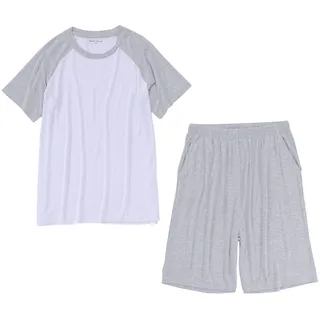 GTHTTT Herren Anzug Kurz Zweiteiliger Schlafanzug Schlafshirt mit Rundhals und Schlafhose Sleepwear Kurzarm Loungewear Mit Taschen