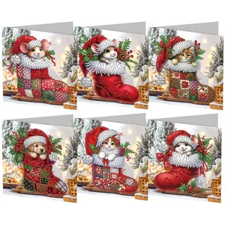 Generish Weihnachtskarten 6er Set,Diamond Painting Christmas Cards Weihnachten Karten Weihnachtsgrüße,Strumpftiere Diamant Malerei Weihnachten Karte Postkarte Weihnachtspostkarte,Frohe Weihnachten