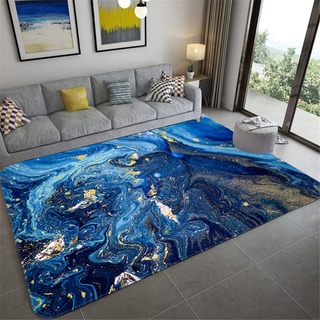 Marmor Teppich Moderner Abstrakter Blau Gold Meerwasser Couchtisch Teppich Für Wohnzimmer Schlafzimmer Nachttischmatte Küche Badezimmer Bodenmatte Anti-Rutsch Fußmatte Nordic (Stil 3,140x200 cm)
