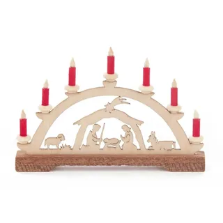 Dregeno Erzgebirge Lichterbogen Mini-Schwibbogen Christi Geburt, rote Kerzen BxHxT 70x45x10mm NEU