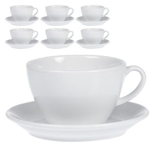 Esmeyer Kaffeetassen Bistro mit Untertassen, 400ml, Porzellan weiß, Milchkaffeetassen, Set 12-teilig