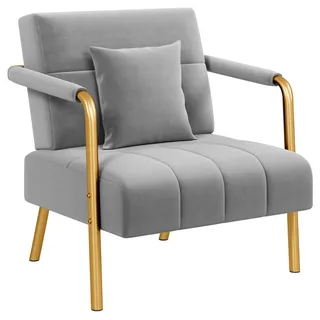 Yaheetech Sofa Polstersofa als 1- oder 2-Sitzer mit Samtbezug & Metallbeinen, Loungesessel mit Lendenkissen Einzelsofa für Wohnzimmer grau 75.5 cm x 76 cm x 72.5 cm