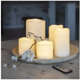 MARELIDA LED-Kerze LED Kerzenset flackernd Timer mit Fernbedienung für Außen creme 5St. (5-tlg) weiß