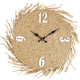 Rebecca Mobili Wanduhr, MDF, Stroh Wanduhren, Beige, Rustikaler Stil, Küche, Wohnzimmer Möbel - Größe: 45 × 45 × 4,5 cm (H×B×T) - Art. RE6593