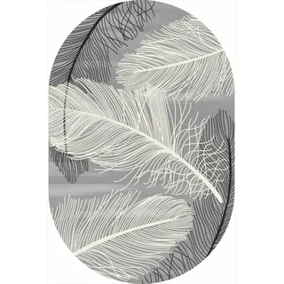 SRTJURFG Teppich Modernen Design Oval rutschfest Waschbar Teppich Großer Wohnzimmer Raumdekorateur-Bodenteppich abstrakte weiße hellgraue Feder, 160 x 230 cm