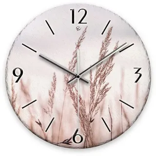 Kreative Feder Wanduhr Wanduhr „Gräser im Wind“ aus Stein (Keramik) in Schiefer-Optik (ohne Ticken; Funk- oder Quarzuhrwerk; ⌀ 30cm; außergewöhnlich) rosa