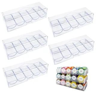 BeVistoso 5-teiliges Pokerchip-Etui, durchsichtiges Pokerchip-Tablett aus Kunststoff mit Deckel, vielseitig verwendbare Aufbewahrungsvitrine für Glücksspiele, Partys oder zu Hause